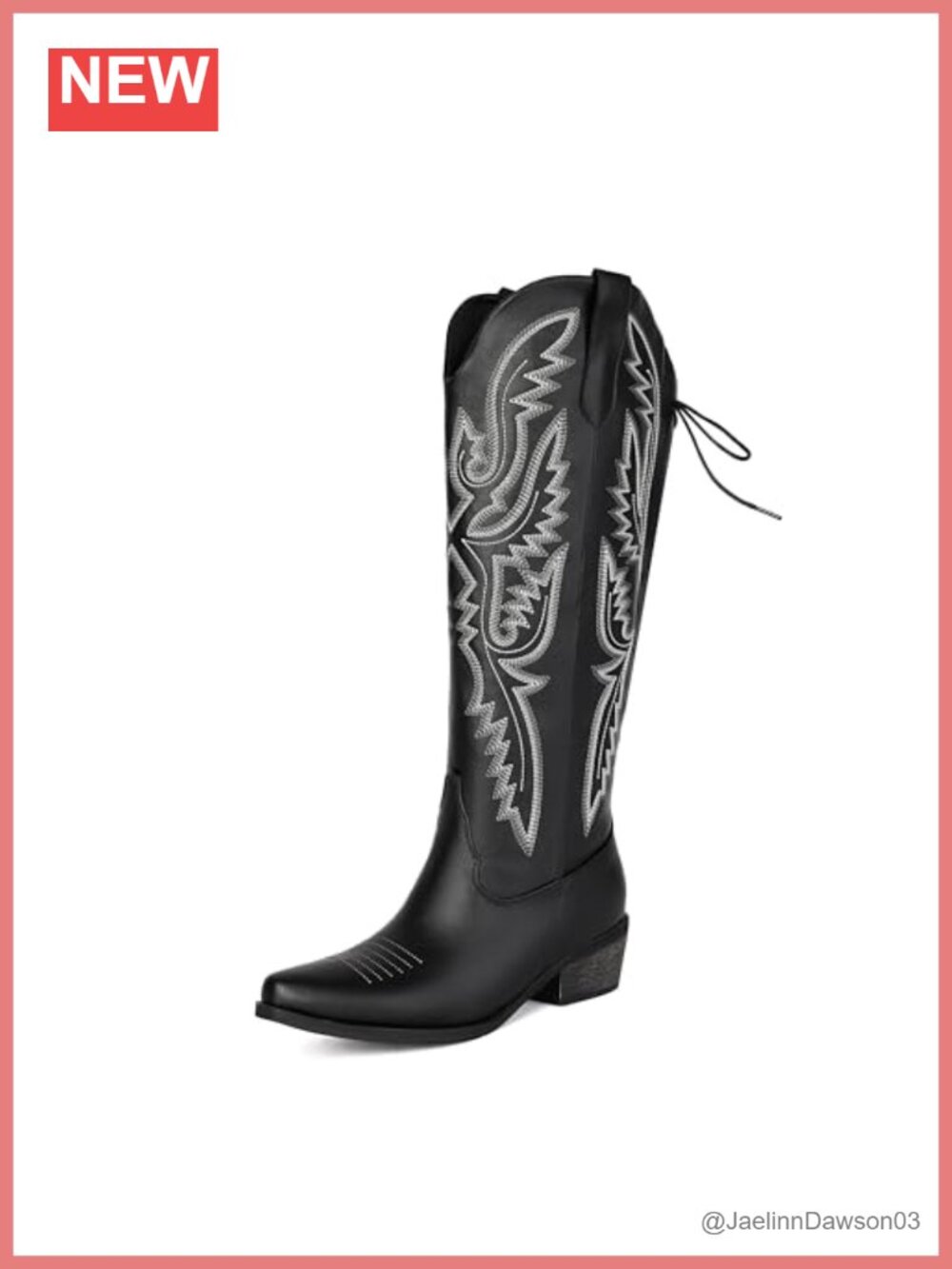 Wide Calf Knee High Cowboy Boots Adjustable Lace Up Embroidered Pointed Toe